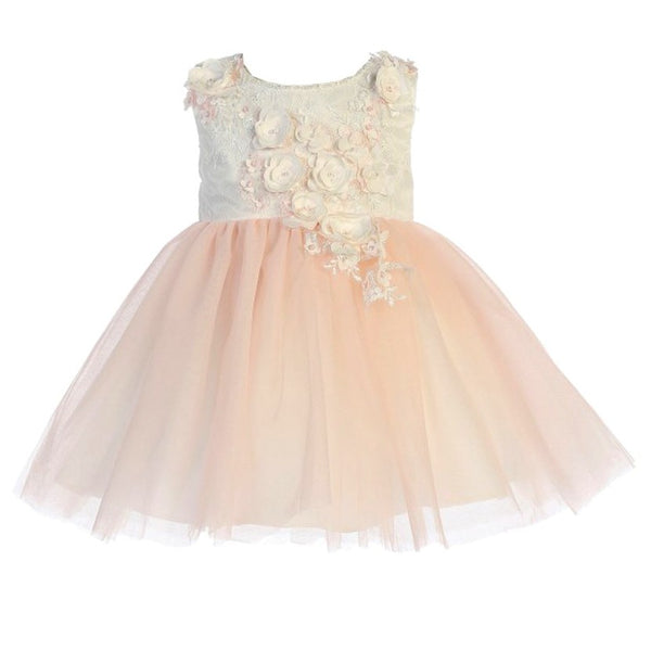 Baby Girls Ivory Blush 3D Lace Bodice Mesh Skirt Flower Girl Dress 6-24M - SophiasStyle.com